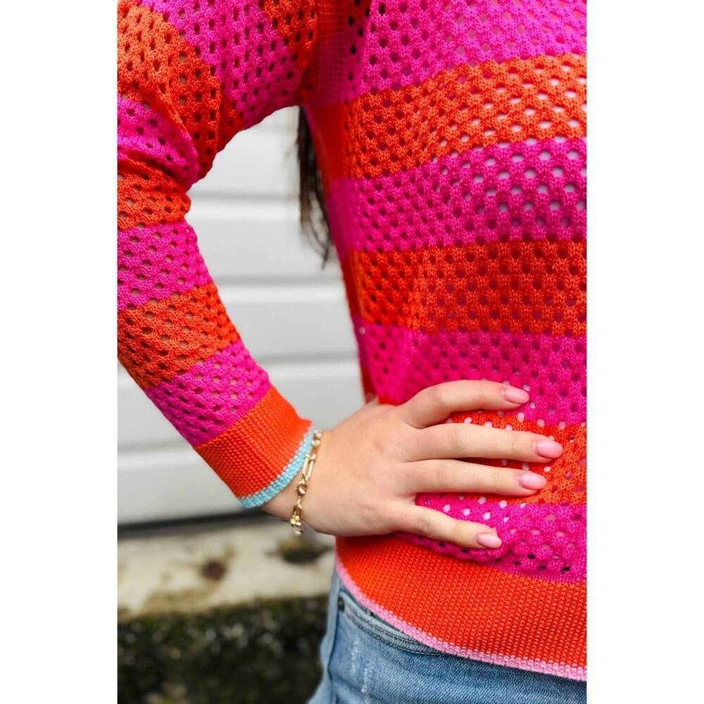 NEW ZAKET & PLOVER crochet zip stripe sweater in sunset - Picture 3 of 3